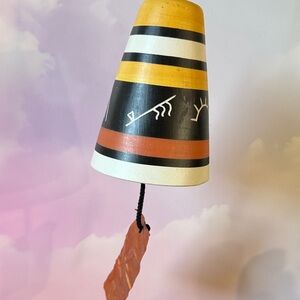 Native American Hand-Painted Ceramic Wind Bell w/ Cord & Copper Clapper